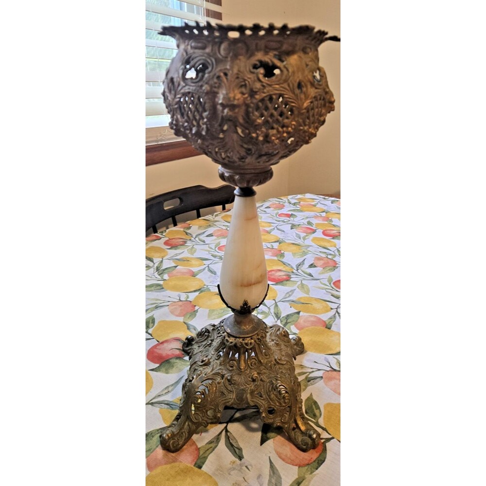 Early Green Man Antique B&H Banquet Lamp For 5” Drop-in Font Onyx
